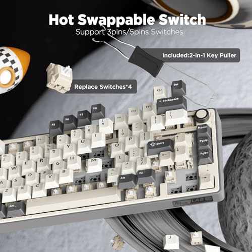 RK ROYAL KLUDGE R75 Wireless Mechanical Keyboard, 75% Percent Custom Gaming Keyboard Gasket Mount RGB Backlit with Knob & PBT Keycaps, BT5.1/2.4GHz/USB-C, Hot Swappable Cream Switch, White - color: white