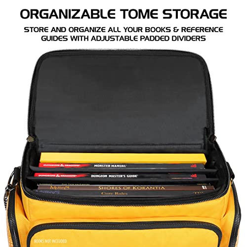 ENHANCE Collector's Edition RPG Adventurer's DnD Bag - Dragon Hide Exterior Travel RPG Bag with Tabletop Miniatures Storage Vault, Mat Holder, DnD Dice & Token Pockets, Fits 4-8 Books (Dragon Gold) - color: Dragon Gold