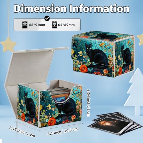 for MTG Commander Deck Box,Card Deck Box for Trading Yugioh MTG,Fits 100 Double Sleeved Cards,PU Leather Strong Magnet Case for Magic Commander TCG CCG,Cat Flower - color: Cat Flower