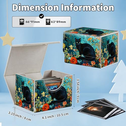 for MTG Commander Deck Box,Card Deck Box for Trading Yugioh MTG,Fits 100 Double Sleeved Cards,PU Leather Strong Magnet Case for Magic Commander TCG CCG,Cat Flower - color: Cat Flower