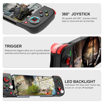 arVin Wireless Gaming Controller for iPhone/iPad/iOS/Android/Samsung/PC Gamepad Joystick with Back Button, Analog Triggers, Stretchable, Bluetooth 5.0 Low Latency, Direct Play for CODM,Diablo Immortal