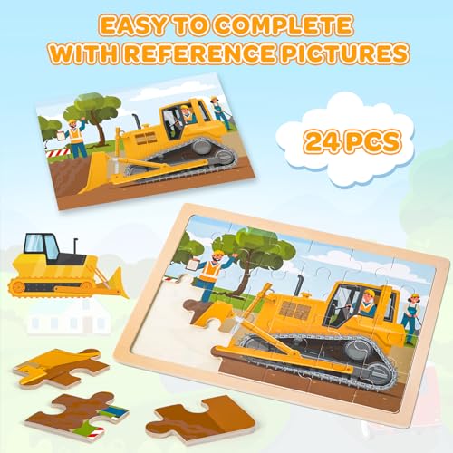Puzzles for Kids Ages 4-6, 4 Packs 24 Pcs Wooden Jigsaw Puzzles for Toddlers Ages 2-4, Preschool Educational Vehicle Puzzle Toys Gifts for 3 4 5 6 Boys Girls - style: Vehicle