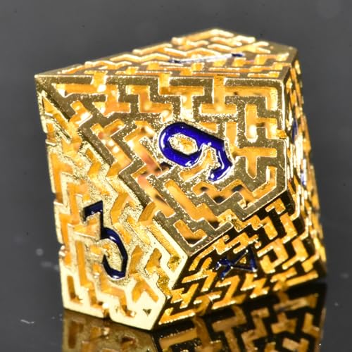Hollow Metal The Lost Maze DND Dice Set with an Iron Box for DND COC Role Playing dice Games and Board Games Gift (Glod) - color: Metal Maze Gold