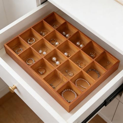 FUNSUEI 3 PCS Multi Compartment Wooden Tray, Grid Display Wood Serving Tray with 20 Sections, Wood Drawer Organizer Divided Snack Storage Box for Jewelry, Card Sorting, 14x11x2 Inch Brown - size: 3 PCS 20 Sections