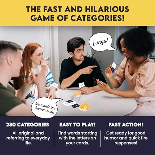Slingz by Blue Orange Games, Fast and Hilarious Word Card Party Game of Categories for Ages 10 & Up, 2 to 7 Players - style: 10 and up - Family