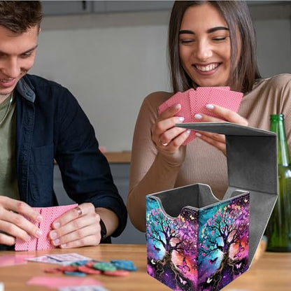 Butterfly Tree Sub Card Deck Box, MTG Commander Deck Box Card Deck Case for Trading Cards, 100+ Sleeved Cards with PU Leather Magnetic Card Storage Box for TCG CCG Magic Cards - color: Card Deck Box-586