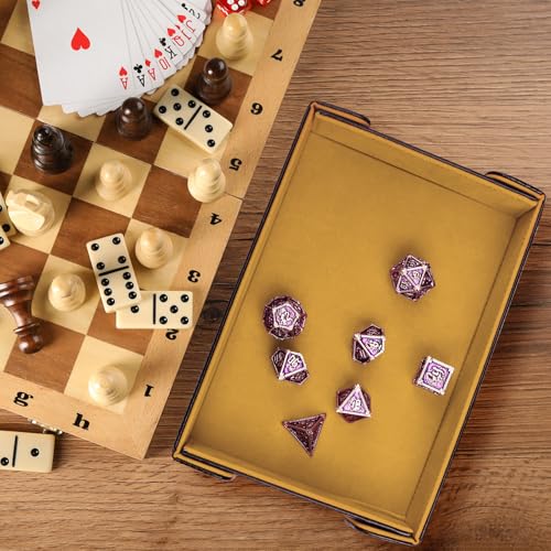 SIQUK Magnetic Folding Dice Tray Rectangle Dice Rolling Tray PU Leather Trays Foldable Holder Rolling Mat Storage Box for D&D RPG Games, Yellow - color: Yellow