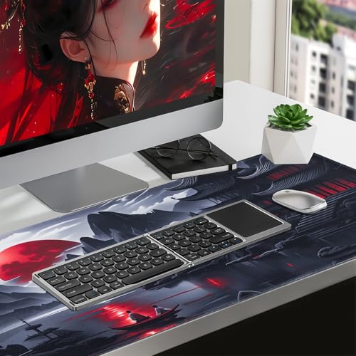 FreeNook Black Mouse Pad Gaming Keyboard Pad 35.4 x 15.7 in Computer Mouse Pad Anime Gaming Mousepad, Expanded Architecture Cool Desk Pad, Japanese Red Moon Large MousePads Suitable for Home Office - color: RedMoon, size: 35.4L x 15.7W inches