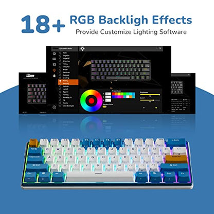 RK ROYAL KLUDGE RK61 Plus Wireless Mechanical Keyboard, 60% Percent Gaming Keyboard w/Bluetooth/2.4G/USB Wired, Hot Swappable PC Game Keyboards with USB Hub, Quiet Linear SkyCyan Switches, White
