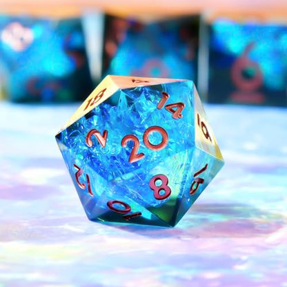 Single D20 Dice-22MM 20 sideds DND Resin Sharp Edged Resin Dice for Dungeons and Dragons, RPG, Polyhedral D&D Dice, Roleplaying Games MTG Table Games(Blue Black) - color: D20-blue Dark