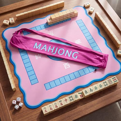 35 Inch Long Velvet Mahjong Mat Bag Cute Double Strapped Drawstring Mahjong Mat Holder Lightweight Carrying Bag for Board Games Outdoor Travel Storage-Mat Not Include(Rose Red,1 Pc) - color: Rose Red