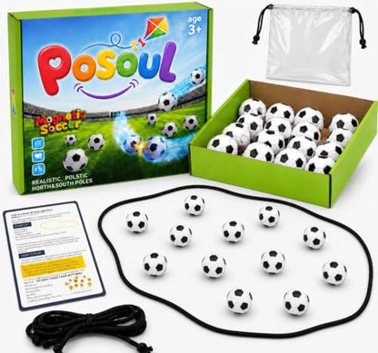 POSOUL 20 PCS Balls Magnetic Game with String, Soccer-Themed Magnet Board Set, Fidget Toys，Portable Tabletop Strategy Toy for Parties, Travel and Camping, Gift for Kids Ages 3+ and Adults