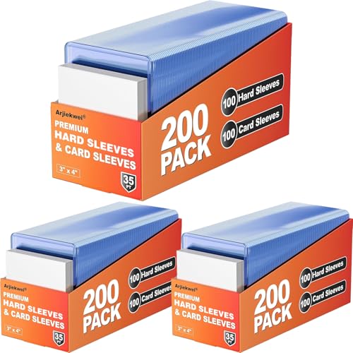 600 Pack Card Sleeves Hard Plastic, Arjiekwei 3"X 4" Baseball Cards Protectors Plastic, Premium Card Holder for Trading Sports Baseball Football Game Cards (300 Hard + 300 Soft) - size: 300 Hard Sleeves + 300 Soft Sleeves