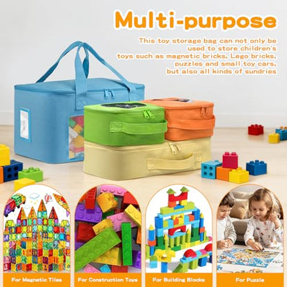 4 PCS Visible Magnetic Tiles Storage Bags, Toy Storage Bags with Label for Home School, Carrying Case for Building Bricks, Puzzle, Board Games, Toy Car and Other