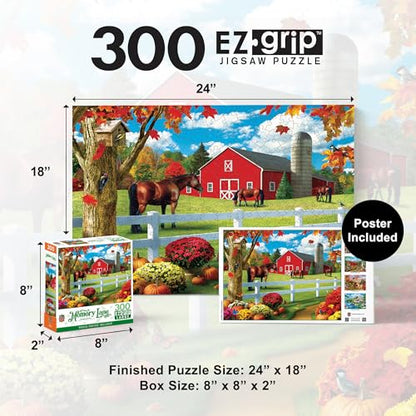 MasterPieces - 300 Piece Jigsaw Puzzle, Large EZ Grip Shapes, Rolling Pastures, Fun for Adults, Seniors, Family, Kids, Non-Glare Finish, 18"x24" - size: 300 Piece