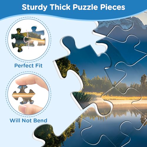 Puzzles for Adults 500 Pieces,Sunrise Nature Jigsaw Puzzles 500 Pieces,Lake Mountain Puzzles 500 Pieces Adult Funny Puzzle with Letters on Back Colorful Premium Cardboard Puzzle Gift - style: Sunrise