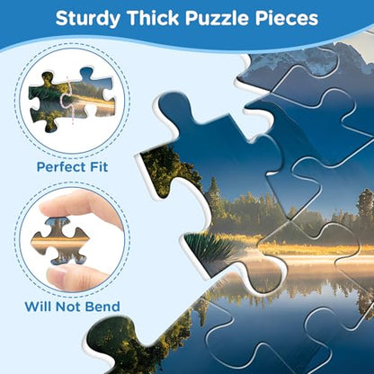 Puzzles for Adults 500 Pieces,Sunrise Nature Jigsaw Puzzles 500 Pieces,Lake Mountain Puzzles 500 Pieces Adult Funny Puzzle with Letters on Back Colorful Premium Cardboard Puzzle Gift - style: Sunrise