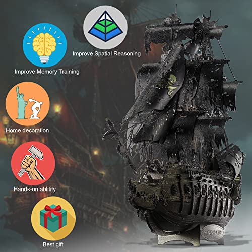 Piececool 3D Puzzles with DIY Tool Sets, Flying Dutchman Pirate Ship Model Building Kits, Difficult 3D Metal Puzzles for Adults, Great Christmas Birthday Gifts - color: Flying Dutchman Ship with Tool