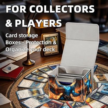 Trading Card Storage Box, Holds 100+ for MTG Cards, PU Leather with Magnetic Closure, Blue Dragon Reading Magic Books Durable Deck Box for Magic the Gathering, Trading Card Games - color: Blue Dragon Reading Magic Books