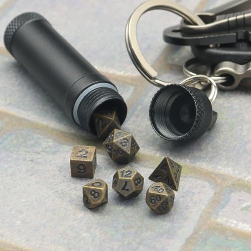 PJOY Mini Dice Set Portable Tiny Keychain DND Dice with D&D Dice Case 7PCS Antique Bronze Small Metal Dice Set for Role Playing Dice Games Compatible with Dungeons and Dragons Gifts - color: Bronze