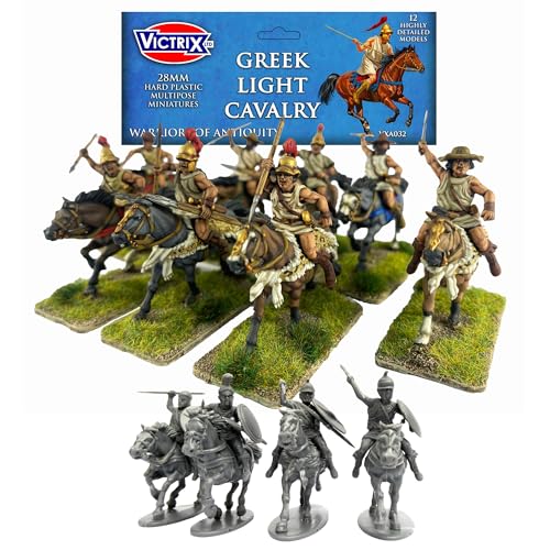 Wargames Delivered - Victrix Greek Light Cavalry Set with Bonus Miniature STL Download - 12 Detailed 28mm Miniatures with Javelins, Shields, and Head Options for Ancient Wargaming Historical Dioramas