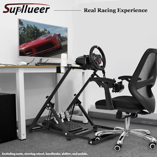 Supllueer Foldable Racing Wheel Stand with Seat Slot Fit for Logitech G29 G920 G923,for Thrustmaster T248 T300RS T300 T500,for Fanatec,Adjustable Steering Wheel Stand, No Shifter Handbrake Wheel pedal