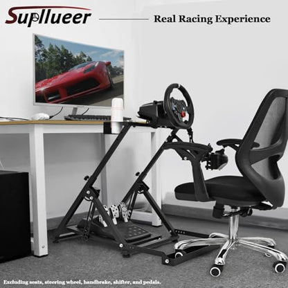 Supllueer Foldable Racing Wheel Stand with Seat Slot Fit for Logitech G29 G920 G923,for Thrustmaster T248 T300RS T300 T500,for Fanatec,Adjustable Steering Wheel Stand, No Shifter Handbrake Wheel pedal