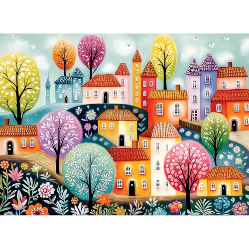 Puzzles for Adult 500 Piece,Unique Colorful Spring Town House Jigsaw Puzzle | Interlock Perfectly Letter on Back No Dust,Home Wall Art Decor,Challenging Perfect Birthday Party Gift for Family, 20.5x15 In - style: Ethnic town