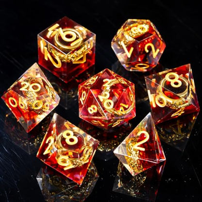 Ring DND Dice Set Sharp Edge Resin Dice,Golden Ring Inclusion Suitable for Lord of the Ring D&D Dice RPG Role Playing Games Suitable for Dungeons and Dragons Polyhedral Dice Set（red） - color: Red