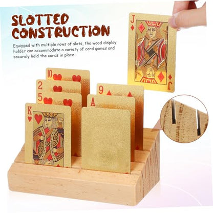 HANABASS Wooden Playing Card Display Stand Sloped and Slotted Card Holder for Easy Access Rustic Design for