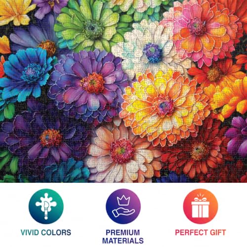 Cross & Glory | 1000 Piece Jigsaw Puzzles for Adults | Rainbow of Flowers | Flower Puzzles for Adults | 2mm Thick Pieces | Bonus Reference Poster | Satin Finish | Ages 14+ - color: Rainbow of Flowers