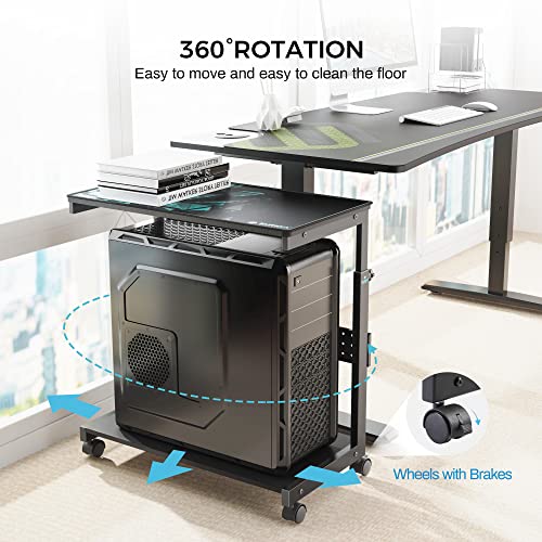 EUREKA ERGONOMIC PC Stand Height Adjustable Black | Height-adjustable 2-tier PC stand with wheels for ATX computer cases or printers, durable steel frame and smooth mobility - color: Black