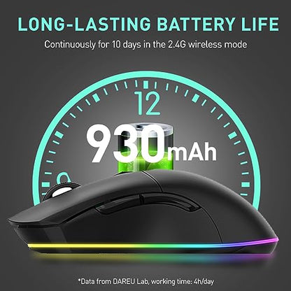 DAREU EM901X Wireless Gaming Mouse with Charging Dock Rechargeable RGB,12K DPI,6 Programmable Buttons High-Precision Sensor [300IPS] [1000Hz] for PC Notebook Mac - color: Black& Charging Dock