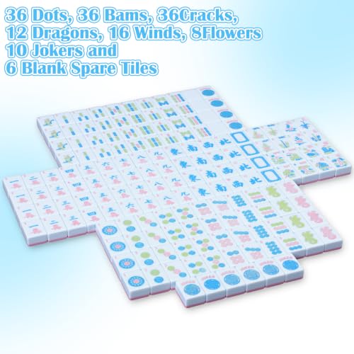 Ceenna American Mahjong Tile Set, 166 Tiles, 4 All-in-one Rack/Pushers, Complete Western Mahjong Set with Carrying Bag(Blue,Elegant) - color: Blue, style: Elegant