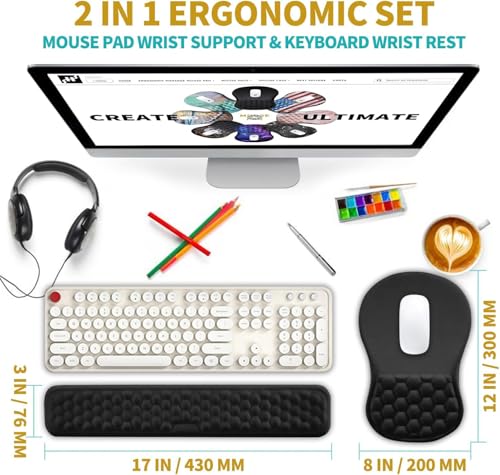 Hokafenle 2 in 1 Ergonomic Mouse Pad Wrist Support & Wrist Rest for Computer Keyboard Set, with Relieve Carpal Tunnel Pain Massage Bulge and Full Memory Gel Design (2In1 Set, Black) - color: Hk001-black