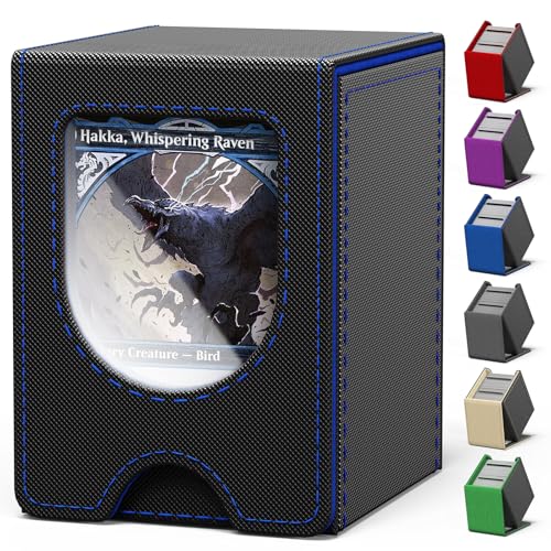 Card Deck Box for MTG Commander, Card Case Holds 100+ Double-Sleeved Cards, Magic Card Box Fits for TCG/PTCG/CCG Card with 2 Dividers (Black&Blue) - color: Black&Blue