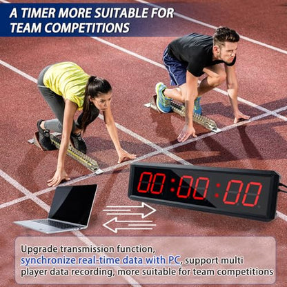 Fitness Timer with Stopwatch Button, Suitable for School/exam/Home Exercise/Gym/Gym SMAHEAT Electronic Fitness Timer (1.8-inch Data PC synchronous Transmission Model) - color: 1.8 Inch Six Bit All Red Pc Transmission Model