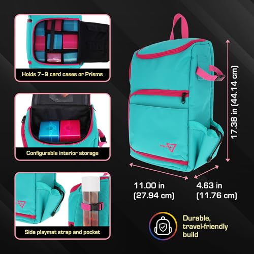 BCW Spectrum TCG Backpack | Holds 7–9 Prism Deck Cases | Configurable Storage for Cards & Gear | Playmat Strap & Side Pocket | Durable & Travel-Friendly Design | Cyber Pink/Teal - color: Cyber Pink/Teal