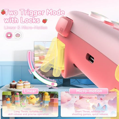 Kuitmor Hello Kitty Switch Pro Controller, Cute Hall Effect Wireless Gamepad No Drift for Switch 2/Switch/OLED/Lite, PC/Steam, Android, iOS, Bluetooth + Wired, Turbo, Back Buttons,6-Aixs Gyro, Wake-up, RGB (Pink, Without 2.4g Receiver) - color: Pink
