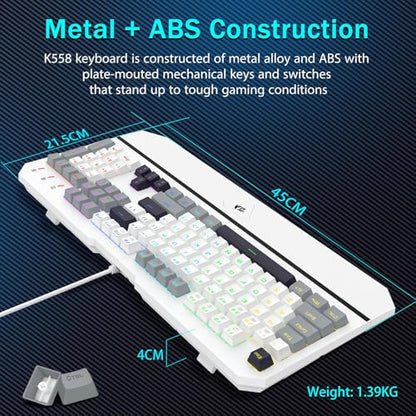 Redragon Mechanical Gaming Keyboard Wired, Light Up Backlit, Linear Switches, 104 Keys Anti-Ghosting, Big Wrist Rest, Metal Frame, Durable Keycaps for Computer PC Mac Xbox Gamers