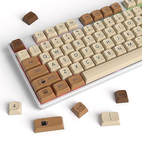 Coffee Cat PBT Dye-Sublimation Keycaps, XDA 138 Keys Custom | ANSI US standard Layout, for 61 64 68 87 104 108 Mechanical Keyboard, Durable wear-resistant , perfect for DIY builds - color: Cafe cat