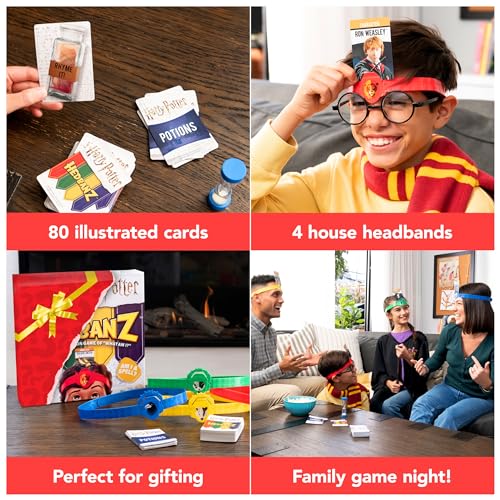 Hedbanz, Harry Potter Wizarding World 2022 Edition with New Cards Family Board Game Gift Toy Merchandise Books Movies Card Game House Headbands, for Adults & Kids Ages 6 and up - style: Wizarding World Hedbanz