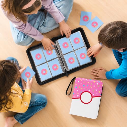 4 Pocket Card Binder 400 Card Holder Album, Pink Donut Trading Cards Holder Zipper Binder for Girl Teen Collection (Pink Donut, 400 Pocket) - color: Pink Donut, size: 400 Pocket