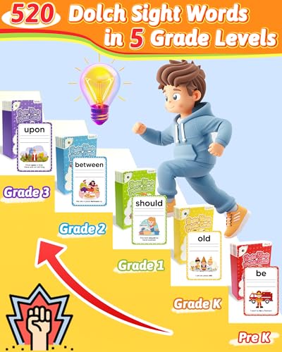 520 Sight Words Flash Cards Kindergarten, 1st 2nd 3rd Grade Reading Books | Learn to Read, Preschool Kindergarten Workbooks, Writing & Spelling Games, Dolch & Fry List, Homeschool Supplies for Kids