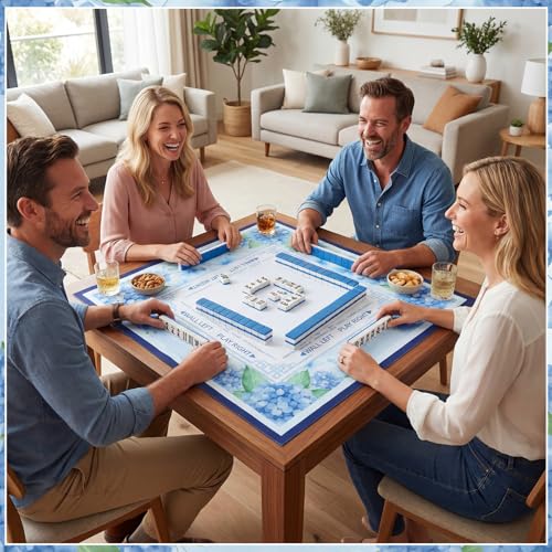 Flower Mahjong Mat with Rules 31.5" x 31.5" Non-Slip Noise Reduction Gaming Mat with Carrying Bag American Mahjong Table Cover for Poker Board Card Games Dominoes(Blue) - style: Blue