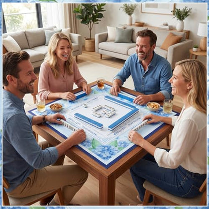 Flower Mahjong Mat with Rules 31.5" x 31.5" Non-Slip Noise Reduction Gaming Mat with Carrying Bag American Mahjong Table Cover for Poker Board Card Games Dominoes(Blue) - style: Blue