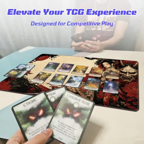 Hannya Mask Woman MTG Playmat, Card Game Play Mat with Stitched Edges, Smooth Surface Board Game Trading Card Mat, Non-Slip Rubber Base Large Gaming Mouse Pad 24 x 14 Inch - color: Hannya Mask Woman
