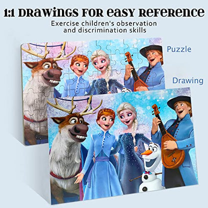 MZZOTOY Puzzles for Kids Ages 4-8, 60 Pieces Puzzles for Kids Ages 3-5 in a Metal Box Girls and Boys Learning Educational Jigsaw Puzzle Toys Gifts - color: B-frozen