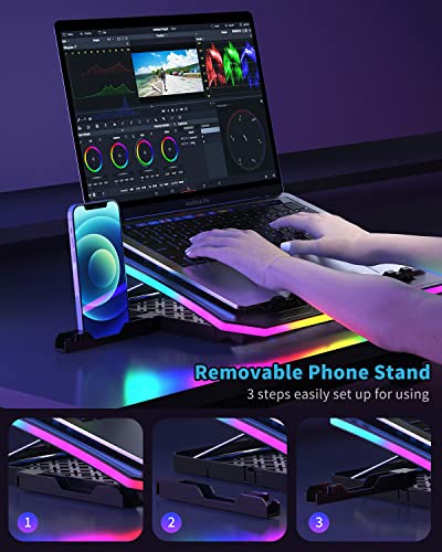 Laptop Cooling Pad, KeiBn RGB Laptop Cooler for 15.6-17.3 Inch Laptops, with 10 Modes Lights | 6 Fans | 7 Height Stands | 2 USB Ports | Desk or Lap Use (A8/Purple) - size: A8-Purple