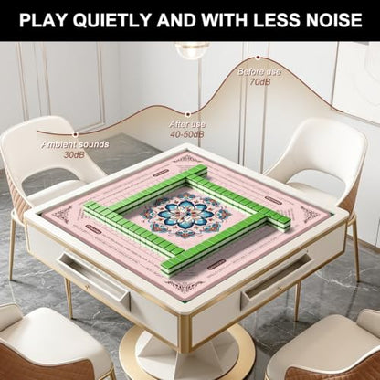 Pink Mahjong Mat for Table with Rules, 31.5" x 31.5" Noise Reduction Non Slip Waterproof Mah Jong Table Mat with Carrying Bag, Suitable for Mahjong, Poker, Board Games, Dominoes, and Card Games - color: Pink
